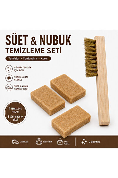 AiryFooT Süet Nubuk Temizleme Seti Temizleme Fırçası + 3 Adet Süet Nubuk Silgisi