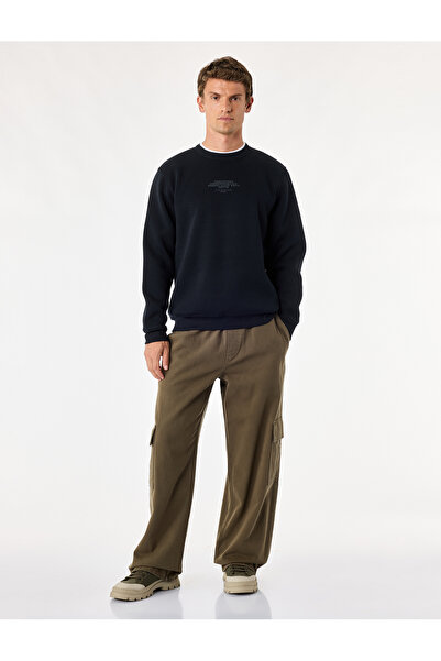 Koton Three Threaded Ribbed Crew Neck Long Sleeve Printed Sweatshirt