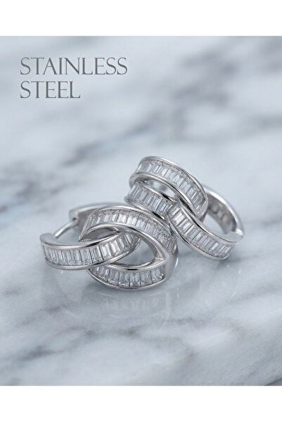 stainless steell أقراط نموذجية من النحاس الفضي اللون مع أحجار الزركون