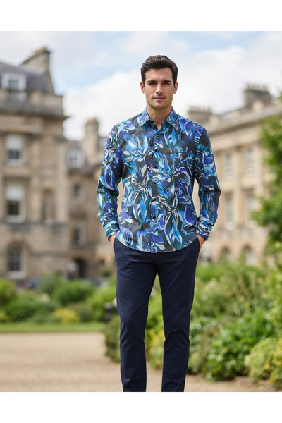 Chordi Long Sleeve Patterned Cotton Fabric Regular Fit Men's Shirt
