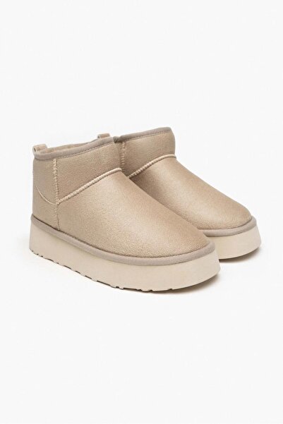 XWOH Mini Beige Suede Thick Sole Women's Boots with Fur Inside