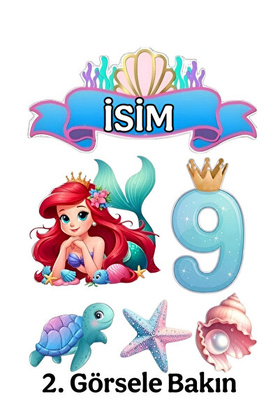 telaşe memuru Deniz Kızı Pasta Süsü Pasta Resmi Ve Baskısı 9 Yaş - Yenilebili...