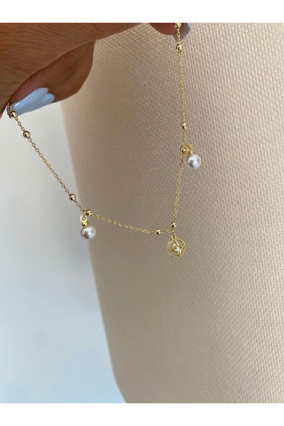 Bade Jewelry Fd Vip Gold Pearl Detailed Elegant Non-Tarnish Steel Stylish Anklet