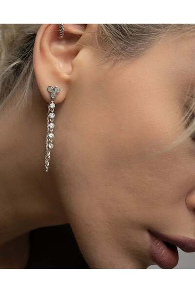 Stemma Jewelry Cercei Trinity Chain Studs din Argint 925, cu Zirconiu, Placat...