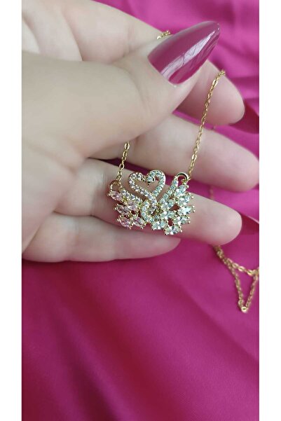 shop Heart Shaped 2-Piece Swan Figured Zircon Stone Elegant Women's Necklace ...