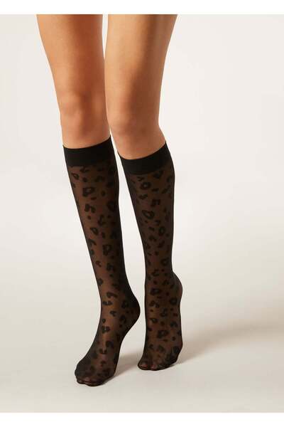 Calzedonia Leopar Desenli İnce Diz Altı Çorap