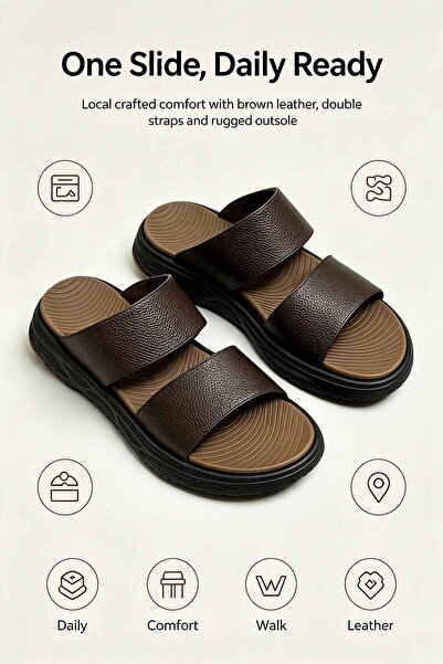 NajdEva Shop Men's Leather Slippers Made in Saudi Arabia - Ultra-Light - Very...