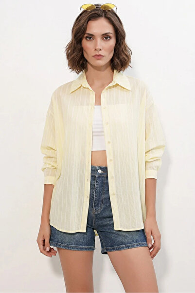 Efnaz style Women's Oversize Striped Yellow Shirt