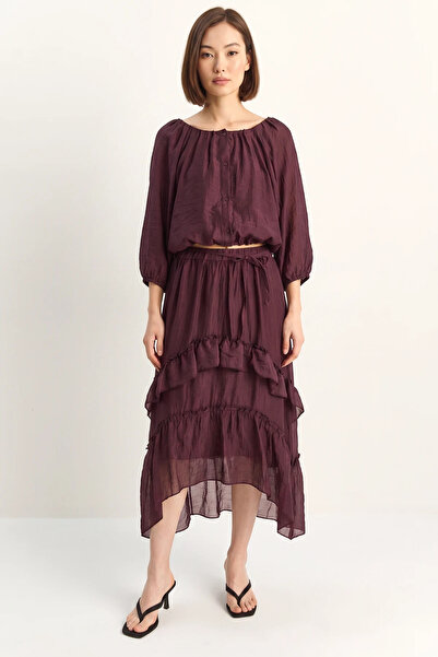 Generic Brand Women's Elastic Waist Boat Neck Blouse Asymmetrical Layered Det...
