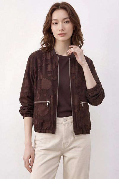 Generic Brand Jachetă de damă din șifon, cu fermoar, oversize, maro amar