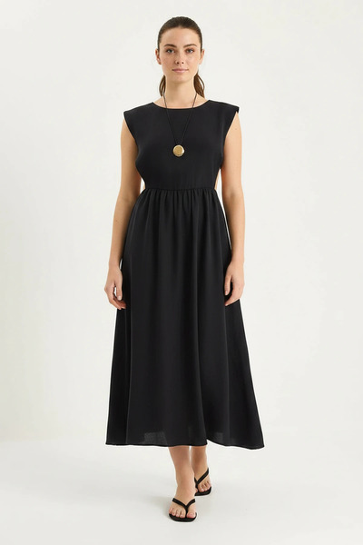 Efnaz style Women's Long Black Dress with Side Band Detail