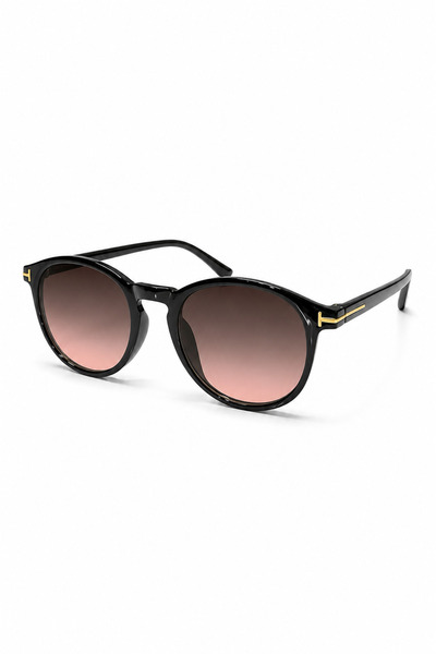 Wonna Unisex Black Round Sunglasses – Gradient Brown Lens Gold Detailed Retro...