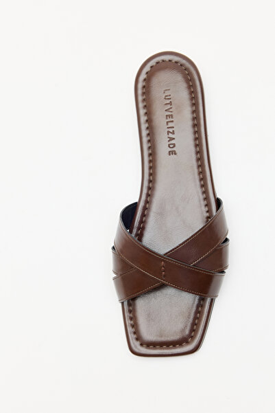 LUTVELIZADE Slippers 2609 - Minimal Cross Strap Bitter Brown Women's Slippers