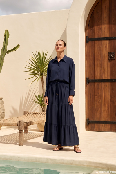 Missemramiss Blouse and Skirt Aline Double Set 5264 Navy Blue