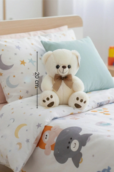 TUENGİ STORE White Cute Plush Bear 20 cm - Soft Teddy Bear with Ribbon, Gift for Lovers and Children