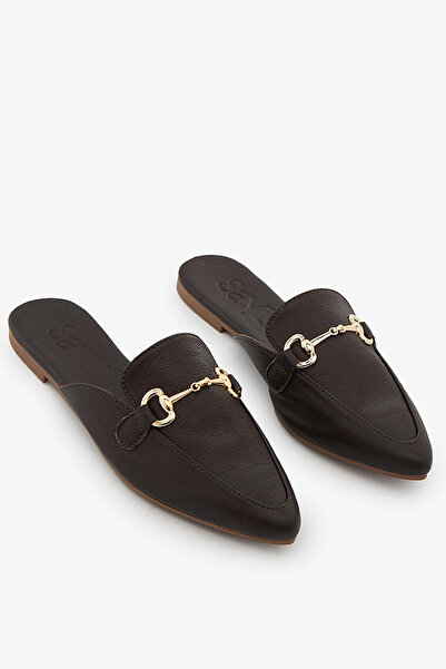 SAYL Brown Genuine Leather Buckle Women's Slippers