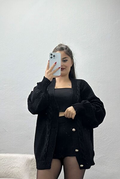 BELENDİR Women's Balloon Sleeve Cardigan Black