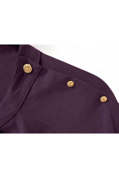 Meşe Moda Women's Plum Gold Metal Buttoned Pocketed Maxi Length Loose Dress