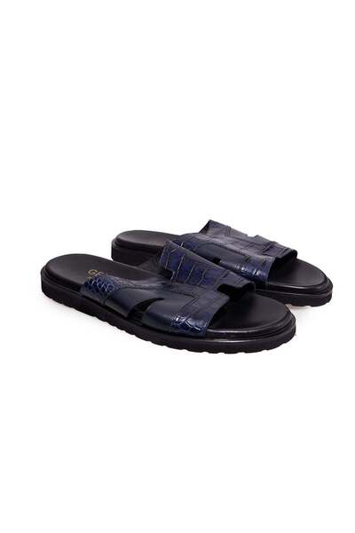 FRANCO CALVANI Dark Blue Color Genuine Leather Men's Slippers