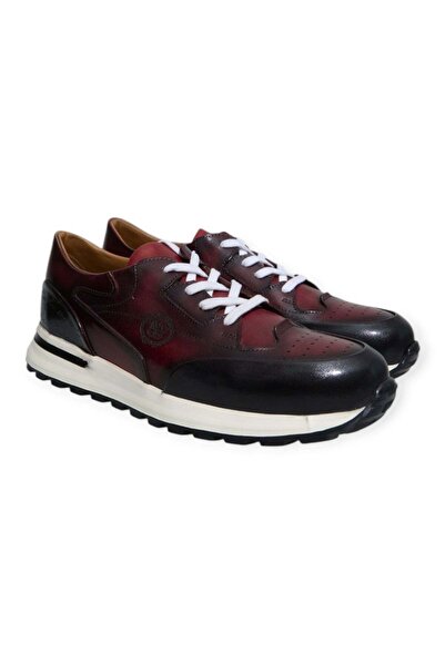 FRANCO CALVANI Burgundy Color Lace-Up Genuine Leather Men's Shoes