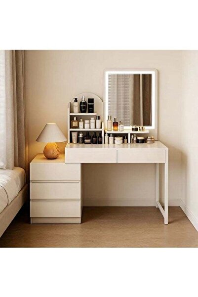 JCB CHIC LED Lighted Dressing Table with Charging Station，White Expandable Ma...