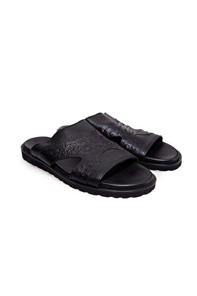 FRANCO CALVANI Black Color Genuine Leather Men's Slippers