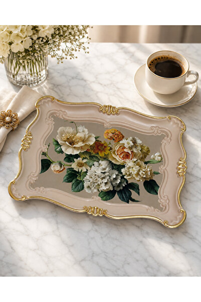 Zucci Home Sultan Çiçek Bahçesi Desenli Küçük Servis Tepsisi | 30x25 cm | Dek...