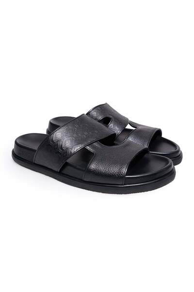 FRANCO CALVANI Black Color Laceless Genuine Leather Men's Slippers
