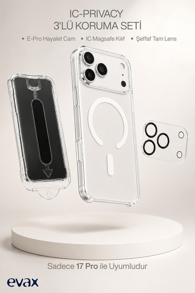 Evax [IC-PRIVACY SET] 17 Pro Uyumlu Aparatlı Hayalet Cam, IC Sert Şeffaf Sara...