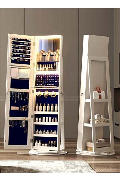 JCB CHIC LED Jewelry Armoire with Full Length Mirror 360° Rotating, Jewelry C...