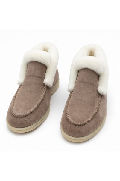 a ayak&kabım official Mila Beige Genuine Leather White Fur Lined Casual Women's Boots with Fur Detail