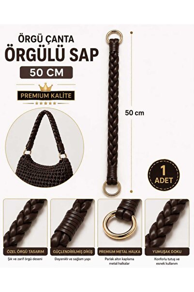 aurellen 50 Cm Örgülü Suni Deri Çanta Sapı Gold Halkalı Çanta Kulpu Örgü Çant...