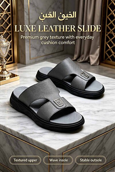 Al Masheel Store High‑Quality Men Leather Slide Slippers Made in Saudi Arabia...
