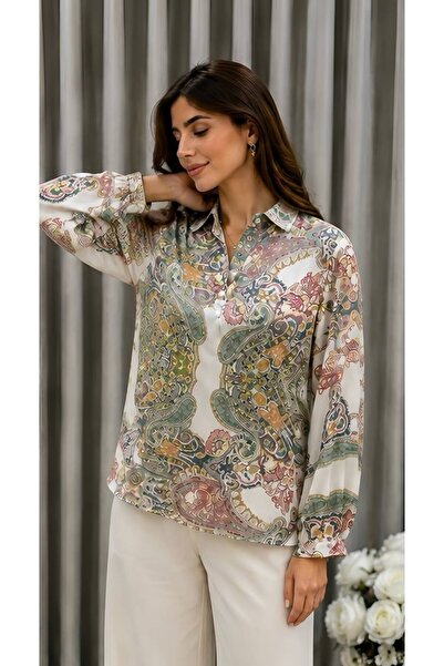 Verona Women's Long Sleeve Relaxed Fit Blouse, Shirt Collar, Paisley/Oriental...