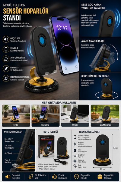 Aırstorr H58 Bluetooth 5.3 & Ses Algılama Modlu RGB Hoparlörlü Telefon Standı