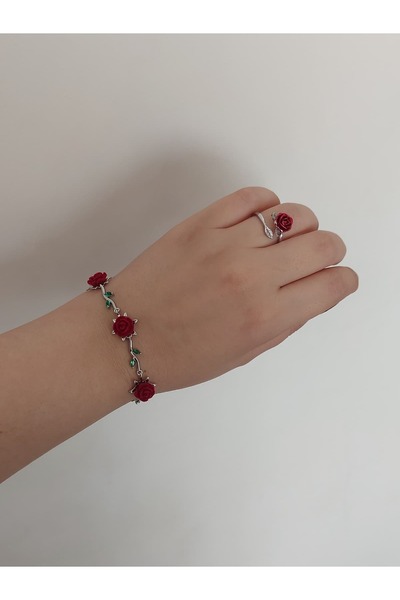 bijoux uniques gül detaylı çelik set