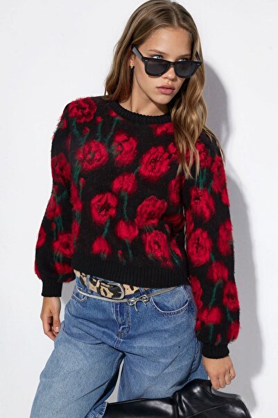Hiccup Pulover tricotat cu guler rotund și model floral
