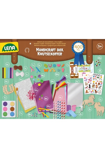 LENA SET CREATIV VALIZĂ DE PLASTIC 400 EL HORSES POMPONIKI CARDURI AUTOCOLANTE