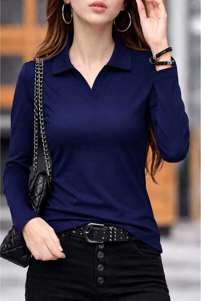 LG LAGULER Solid Color Collar Detailed Lycra Stretchy Bodysuit, Casual Long S...