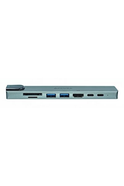 NO BRAND Accura USB-C 8 în 1 1x USB-C PD 100W USB 3.0 HDMI RJ45 USB-C SD/TF