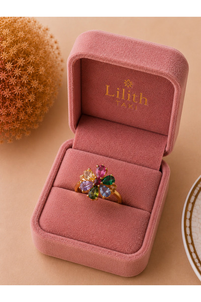 Lilith Takı Women's Stress Ring Colorful Stone Flower Model Movable Rotating ...