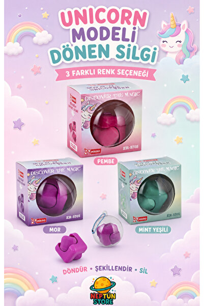 Mikro Magical Unicorn Stres Çarkı Gibi Dönen Unicorn Temalı Küp Silgi