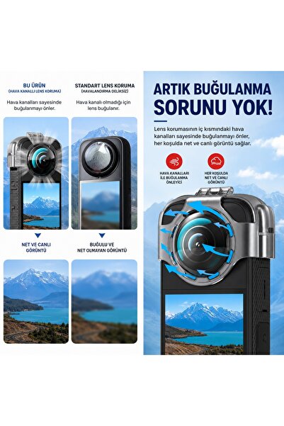 Zoli Insta360 X3 Uyumlu Lens Koruyucu,Hava Kanallı Buğu Önleyici Pratik Tak Çıkar Şeffaf Koruma
