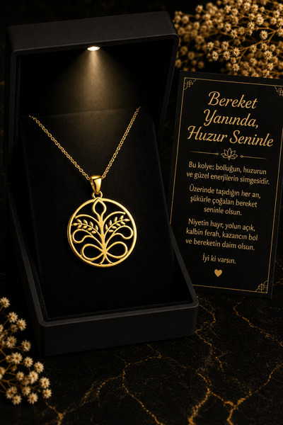 Bilsen Store Tamamı 925 Gümüş Ayar Altın Kaplama Işıklı Kutulu Bereket Kolyes...