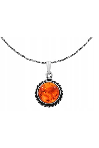 NO BRAND Colier choker scurt, argintiu, oxidat, de damă, cu chihlimbar rotund...