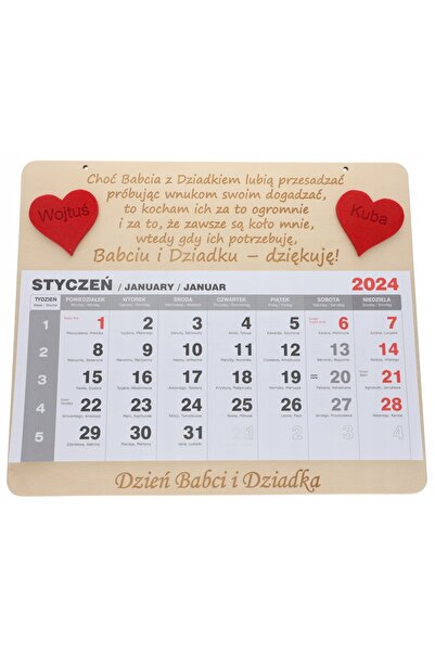 NO BRAND CALENDAR DIN LEMN DE SĂBĂTOAREA BUNCĂȚILOR ȘI BUNCIȚELOR, INIMĂ ROȘI...