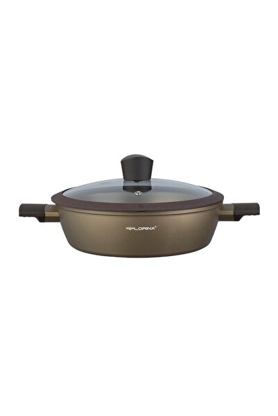 NO BRAND Tigaie adâncă din aluminiu Florina 24cm 2.4L cu capac, Culoare șampanie