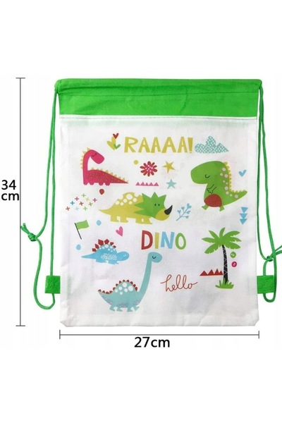 Dino 12 x Rucsac cu șnururi, ușor, 34 x 27 cm, verde dinozaur