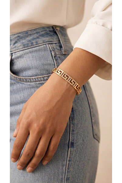 ZEY Steel Bracelet Gold Color Greek Motif Zircon Stone Women's Bracelet Styli...