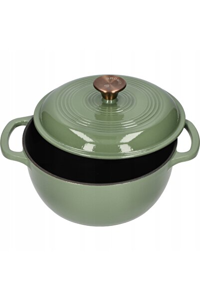 NO BRAND Caserolă emailată 4L verde, ibric Brytfanka, pentru inducție și gaz